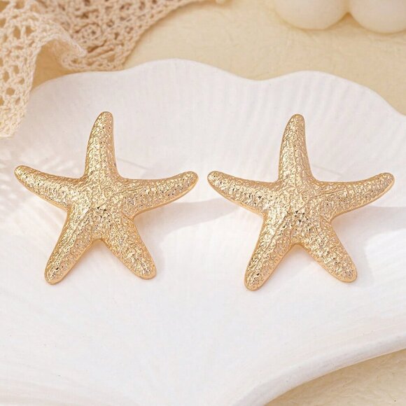 Gold Sexy Women's Cross-Border Hot-Selling Ocean-Themed Starfish Earrings - Picture 4 of 8